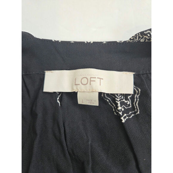 LOFT | Black & White Printed Sleeveless Pom Pom-Trim Swing Top Size: Large - Picture 6 of 7